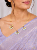 Gold Wire Triple Charm Necklace with Aqua Beads & Ruby Accents