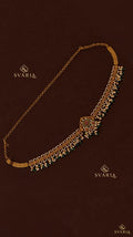Polki Floral Vaddanam Hip Chain Belt with Emerald Drops - S5004