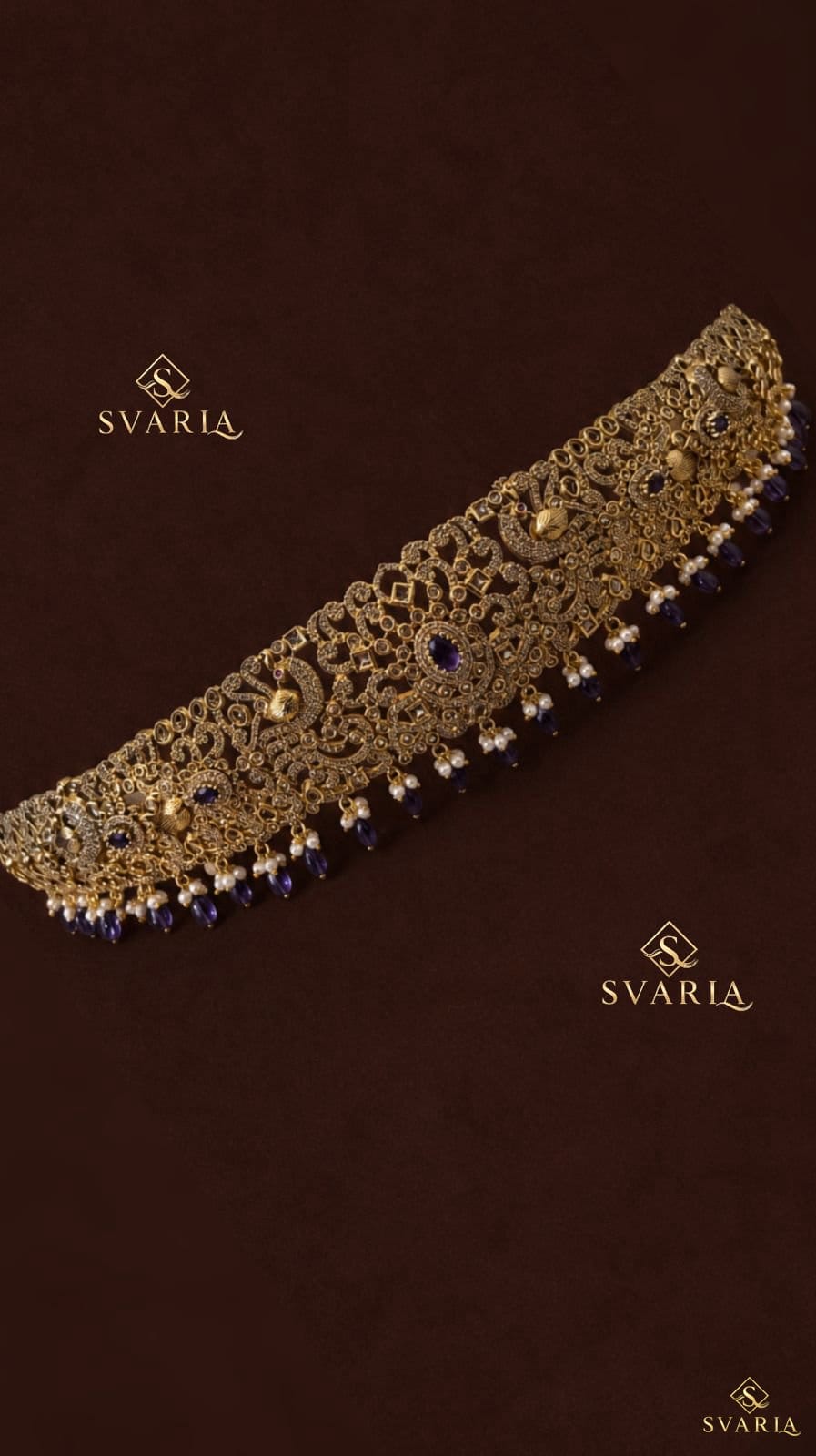 Victorian Sapphire Polki Vaddanam Hip Chain Belt with Pearl Drops - S5006