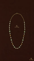 Emerald Green Stone & Pearl Long Chain Necklace - S1009
