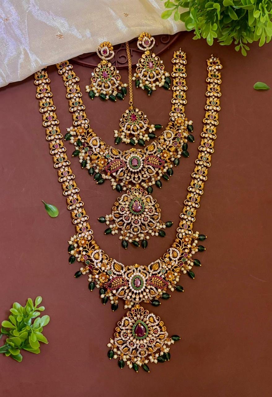 Polki Emerald Bridal Combo Set