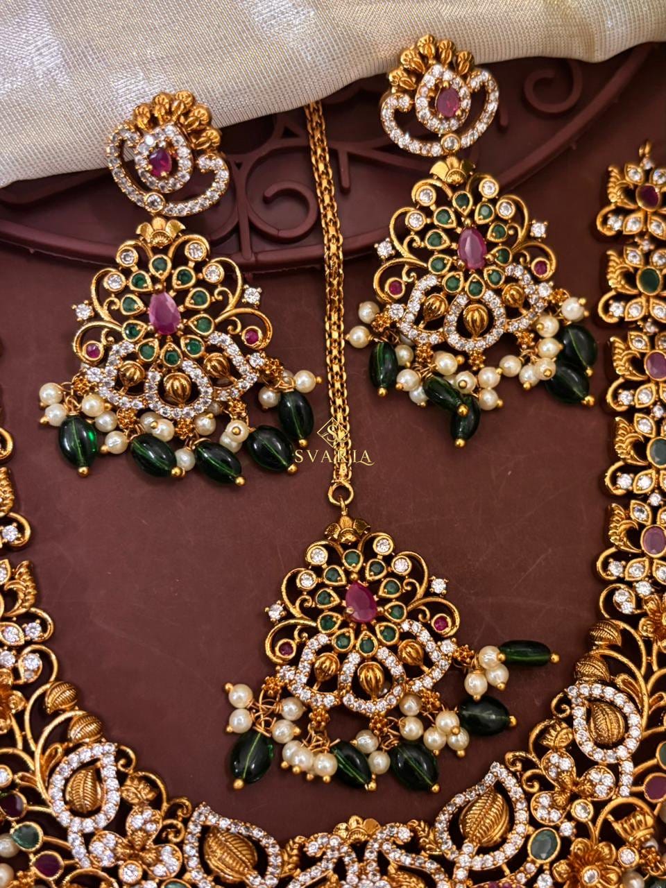 Polki Emerald Bridal Combo Set
