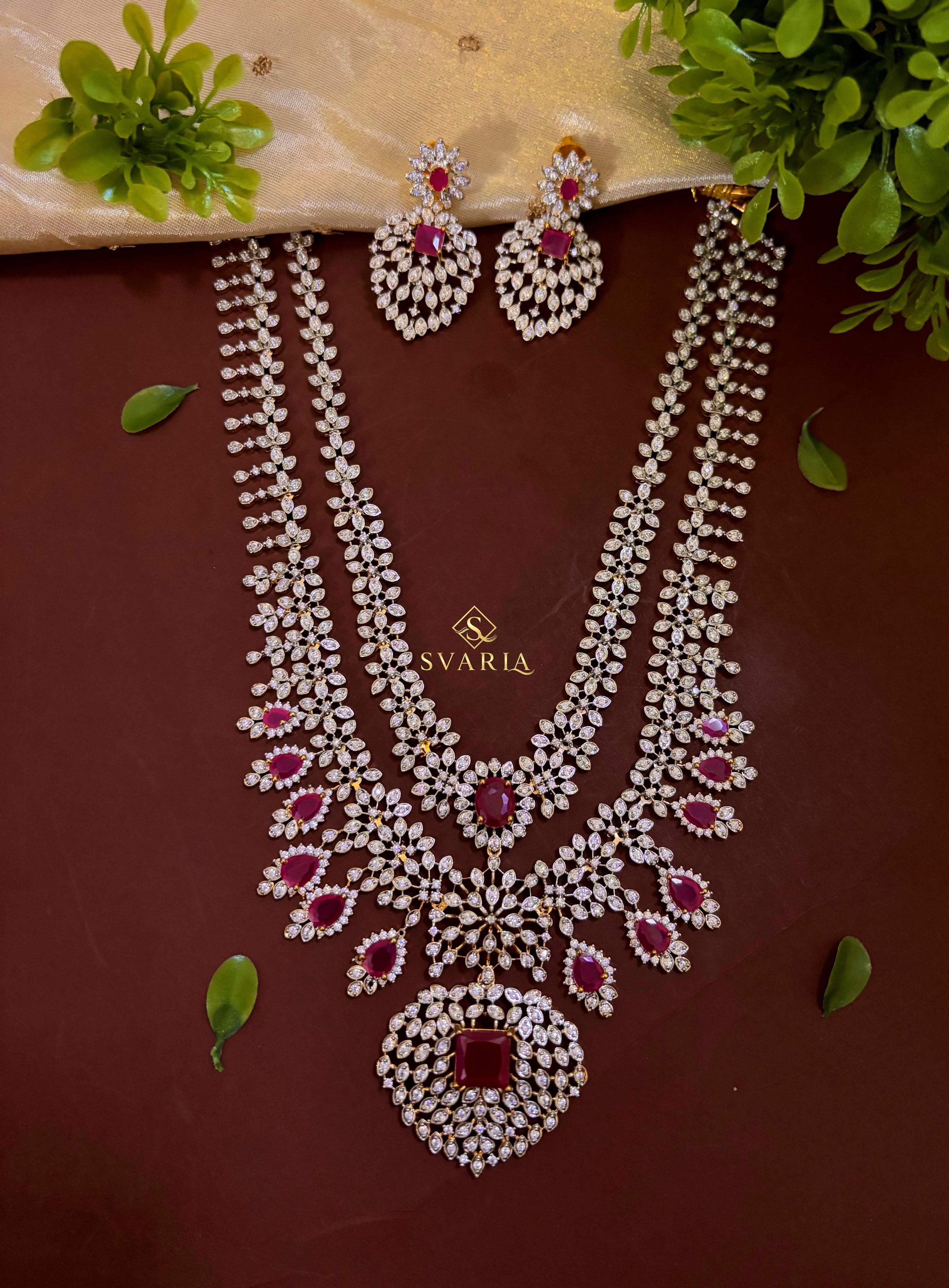 Ruby Diamond Leaf Haram with Chandbali Earrings