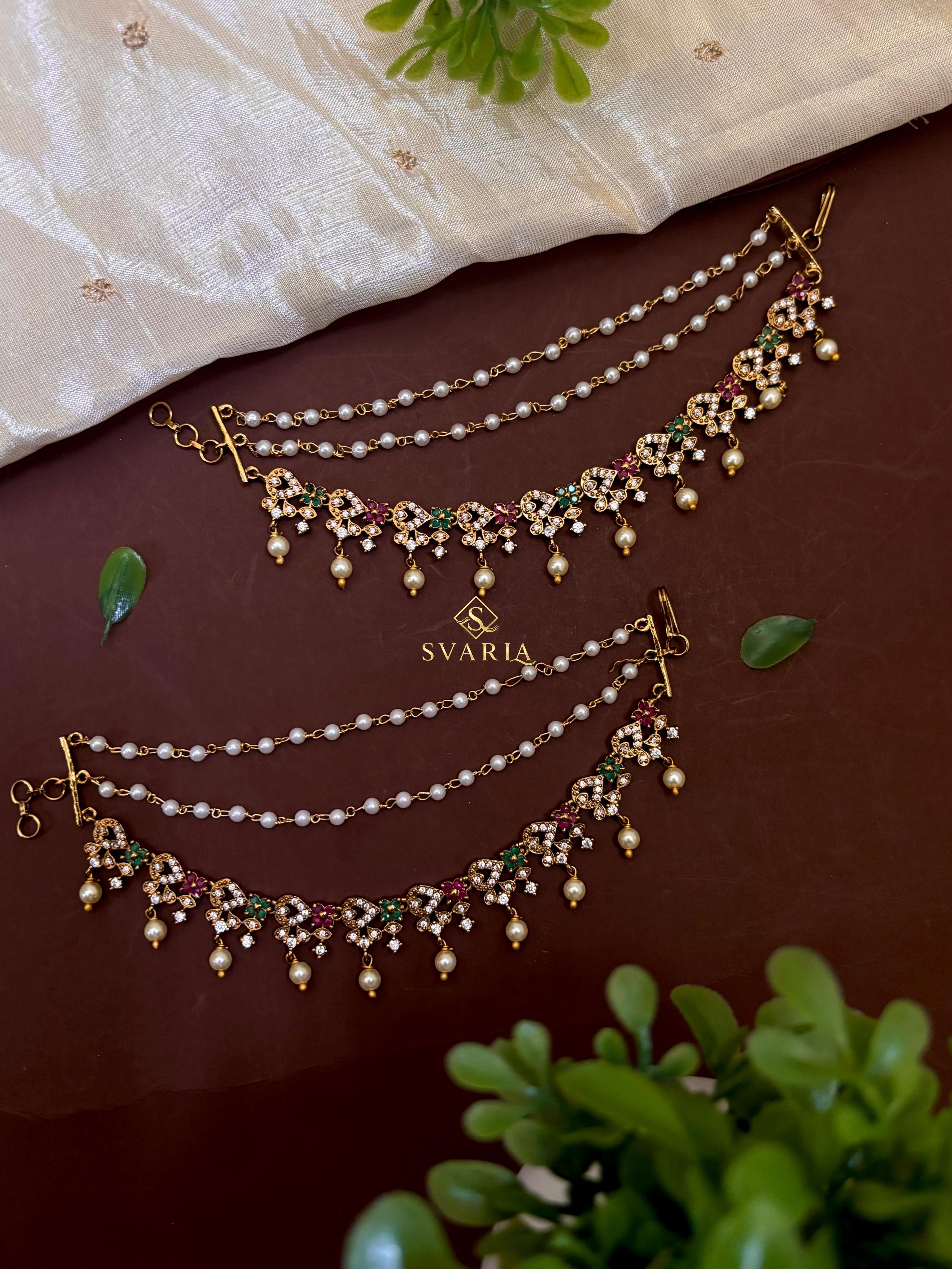Kundan Pearl Ear Chain Set