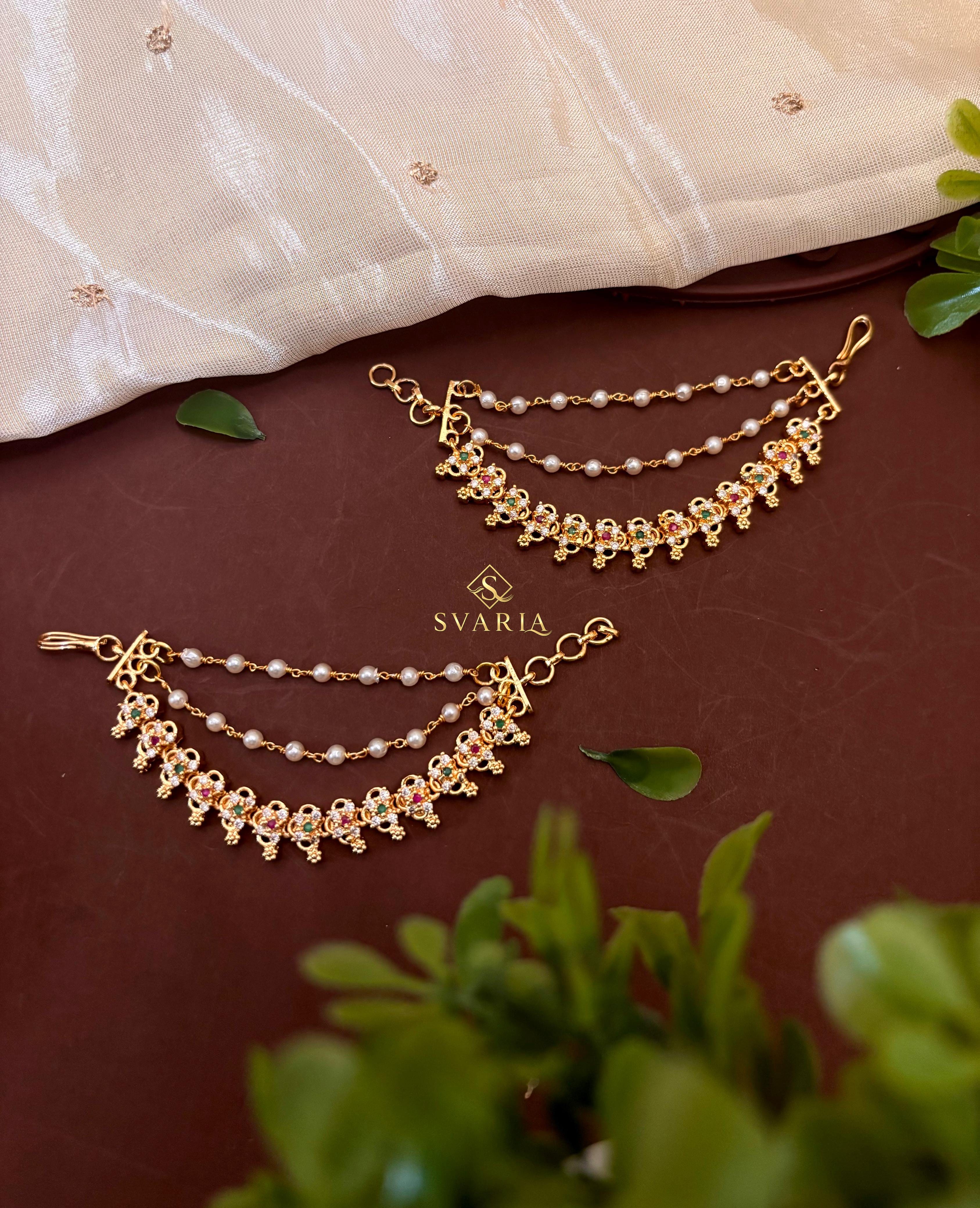 Multicolour Floral Pearl Ear Chain Set