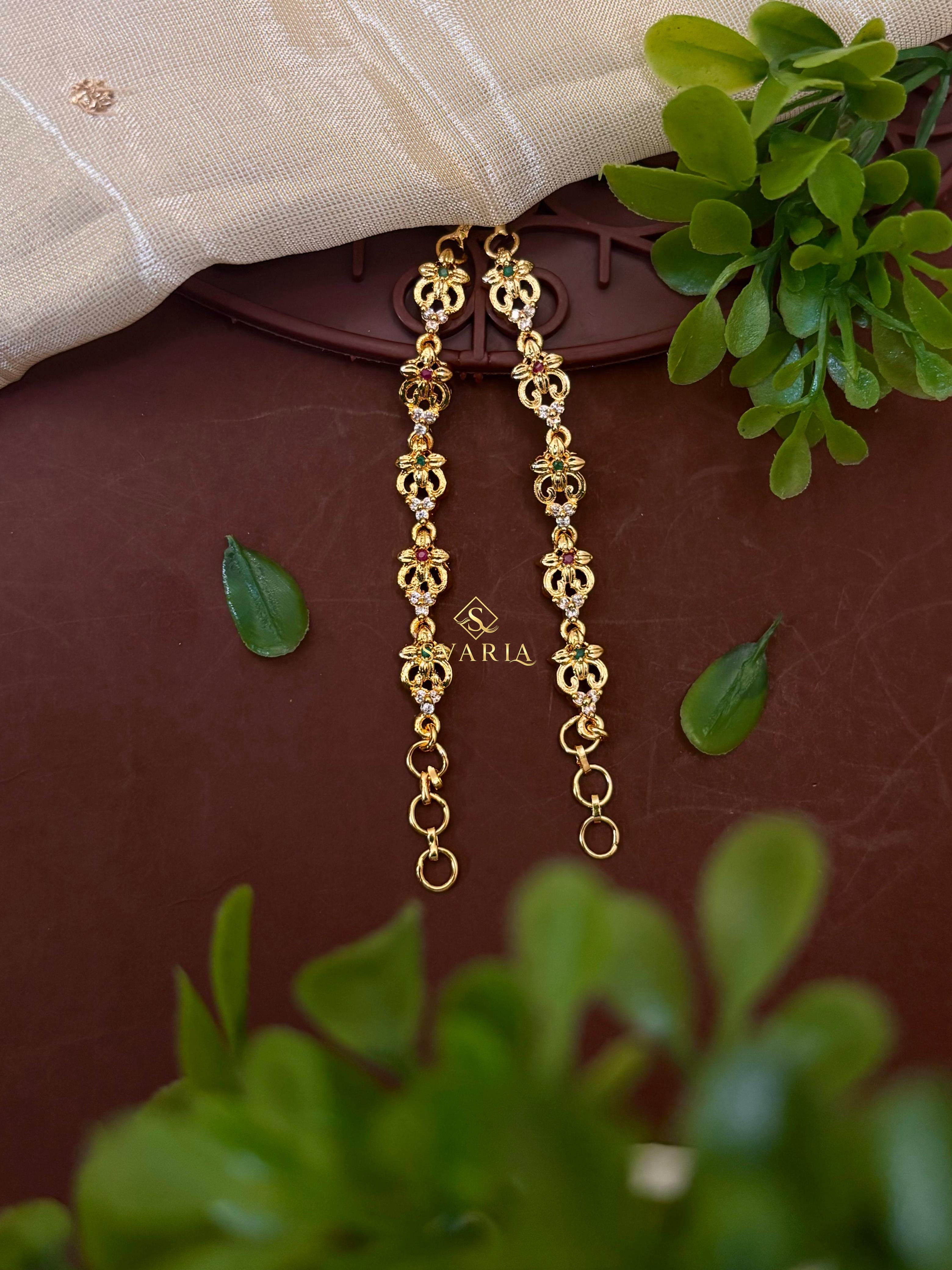 Gold Floral Ring Ear Chain