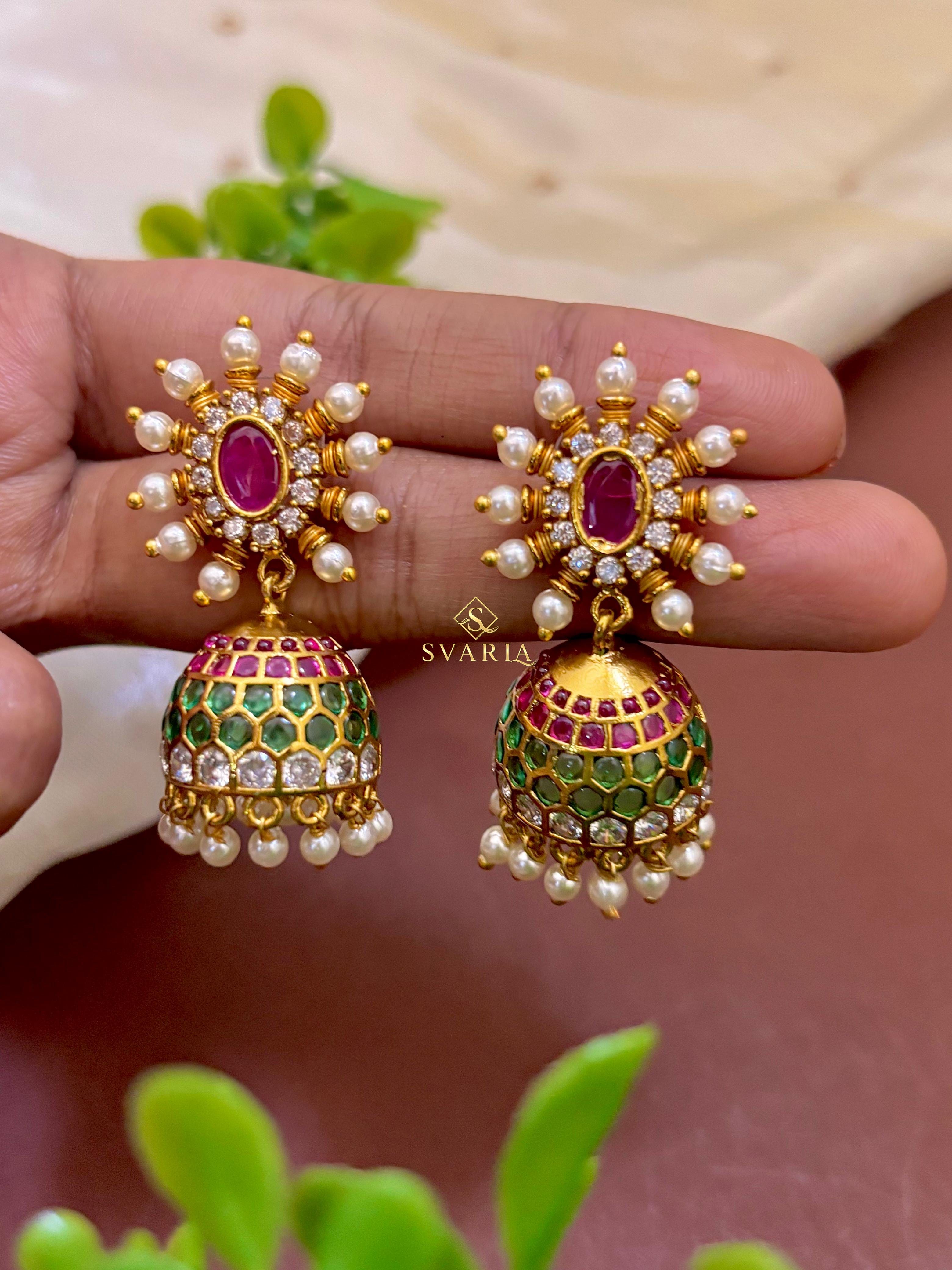 Ruby Emerald Jhumka Earrings