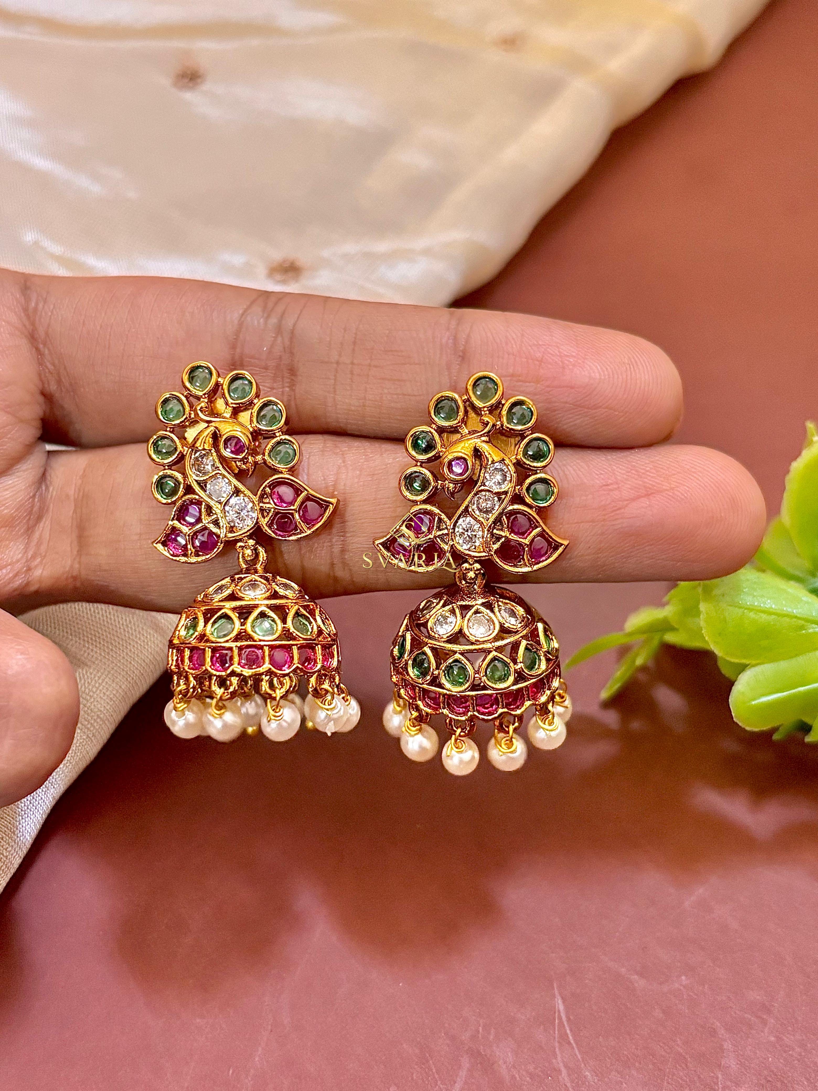 Peacock Polki Jhumka Earrings