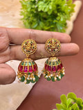 Lakshmi Temple Ruby Emerald Jhumka Earrings