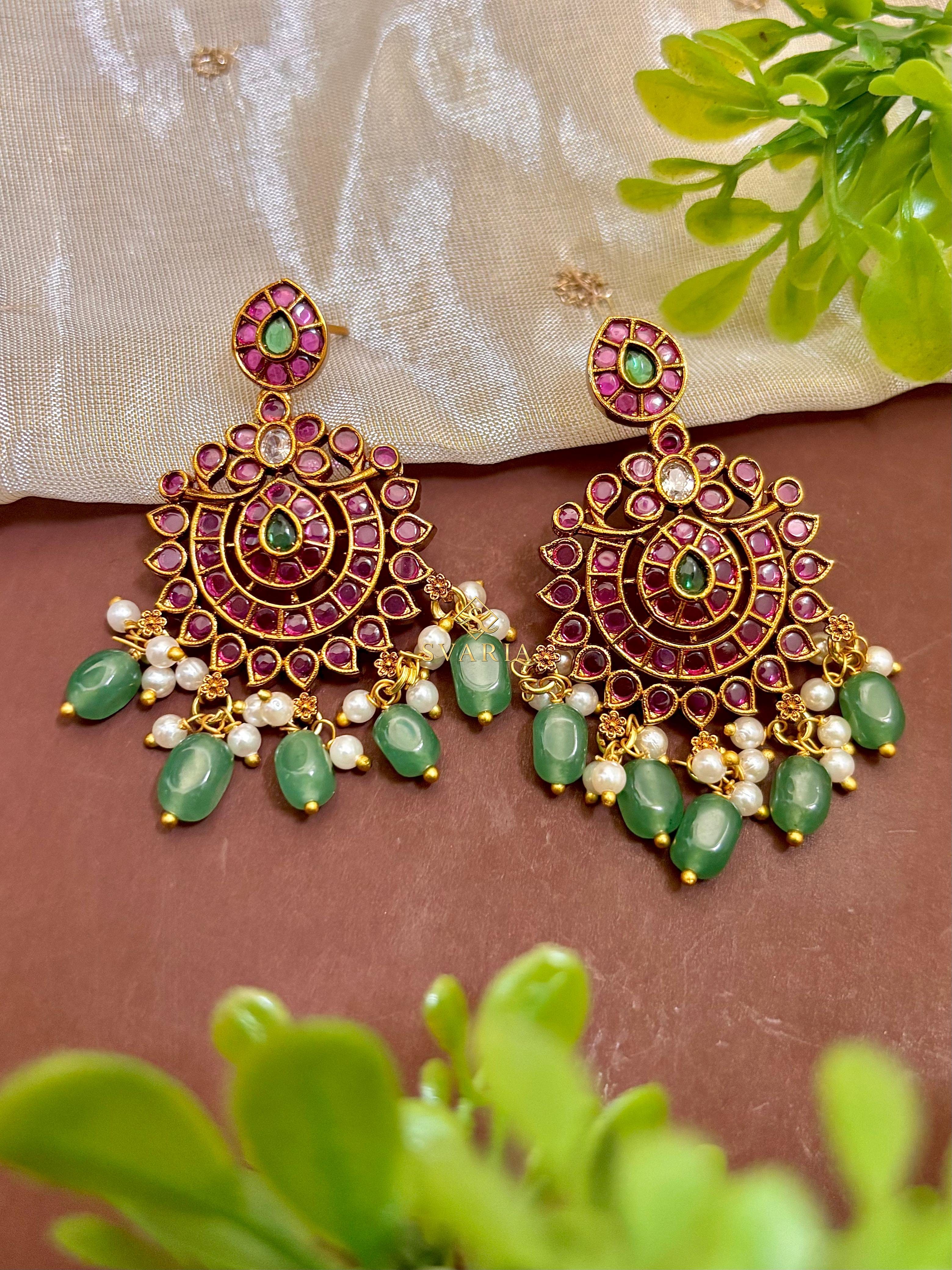 Ruby Emerald Chandbali Earrings