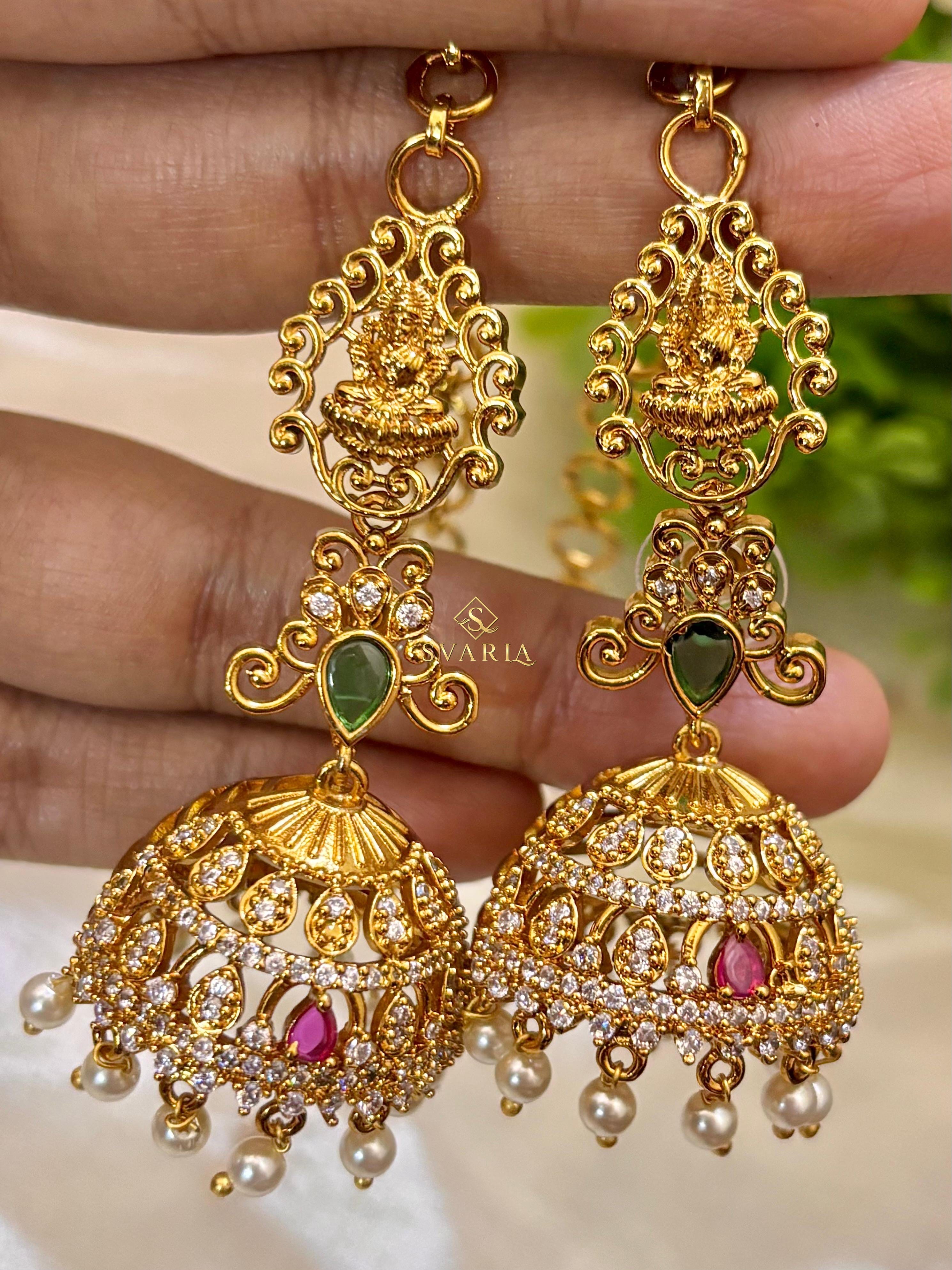 Antique Gold Chain Drop Jhumka Earrings