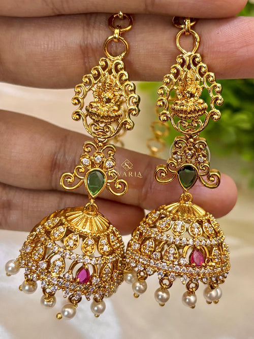 Antique Gold Chain Drop Jhumka Earrings