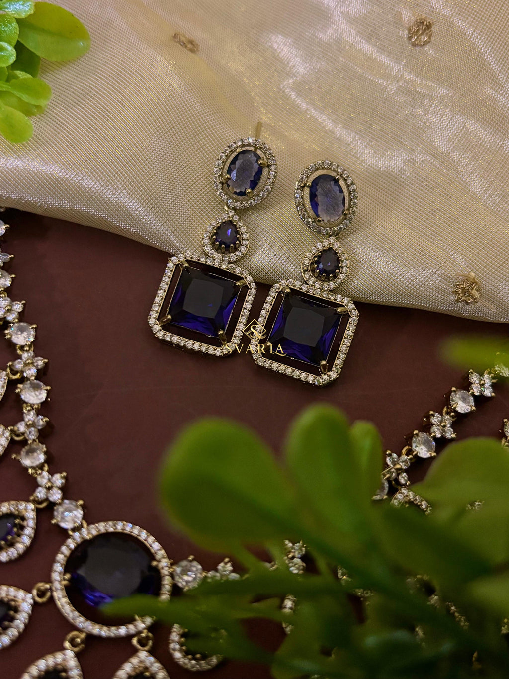 Sapphire Diamond Triple Layer Haram with Earrings