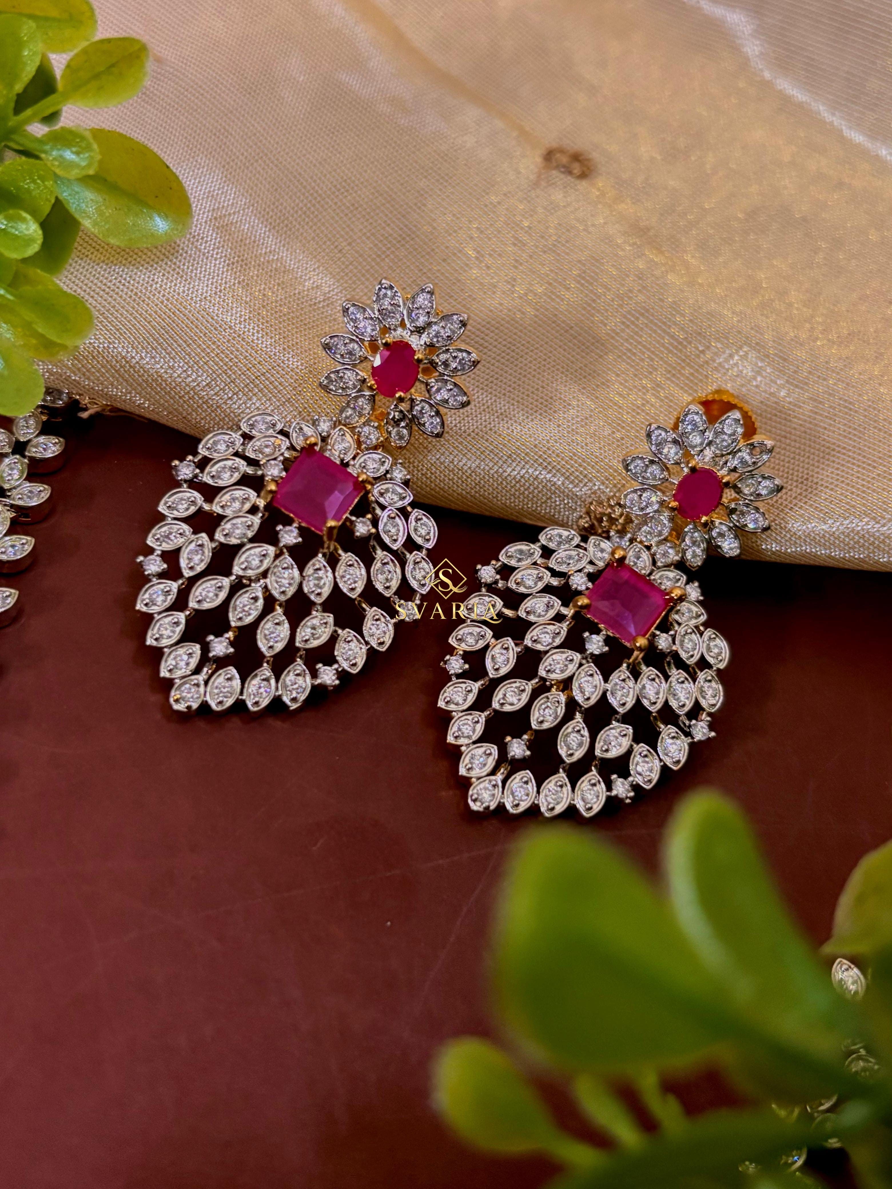 Ruby Diamond Leaf Haram with Chandbali Earrings