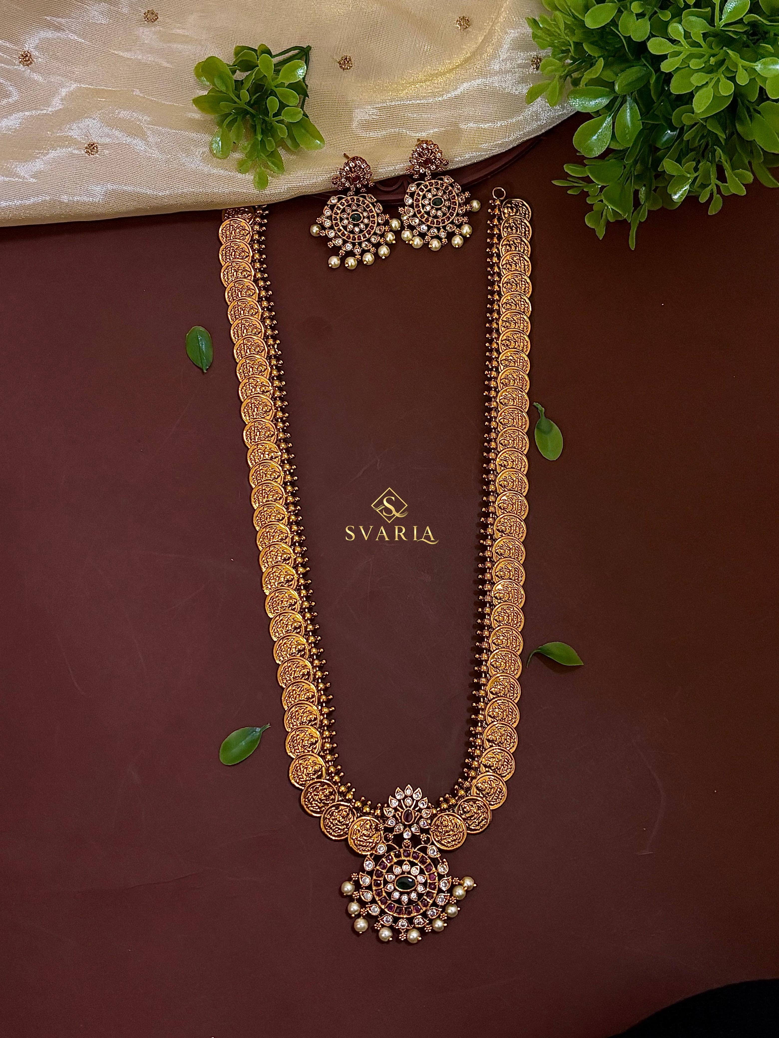 Antique Gold Kasu Haram with Chandbali Earrings