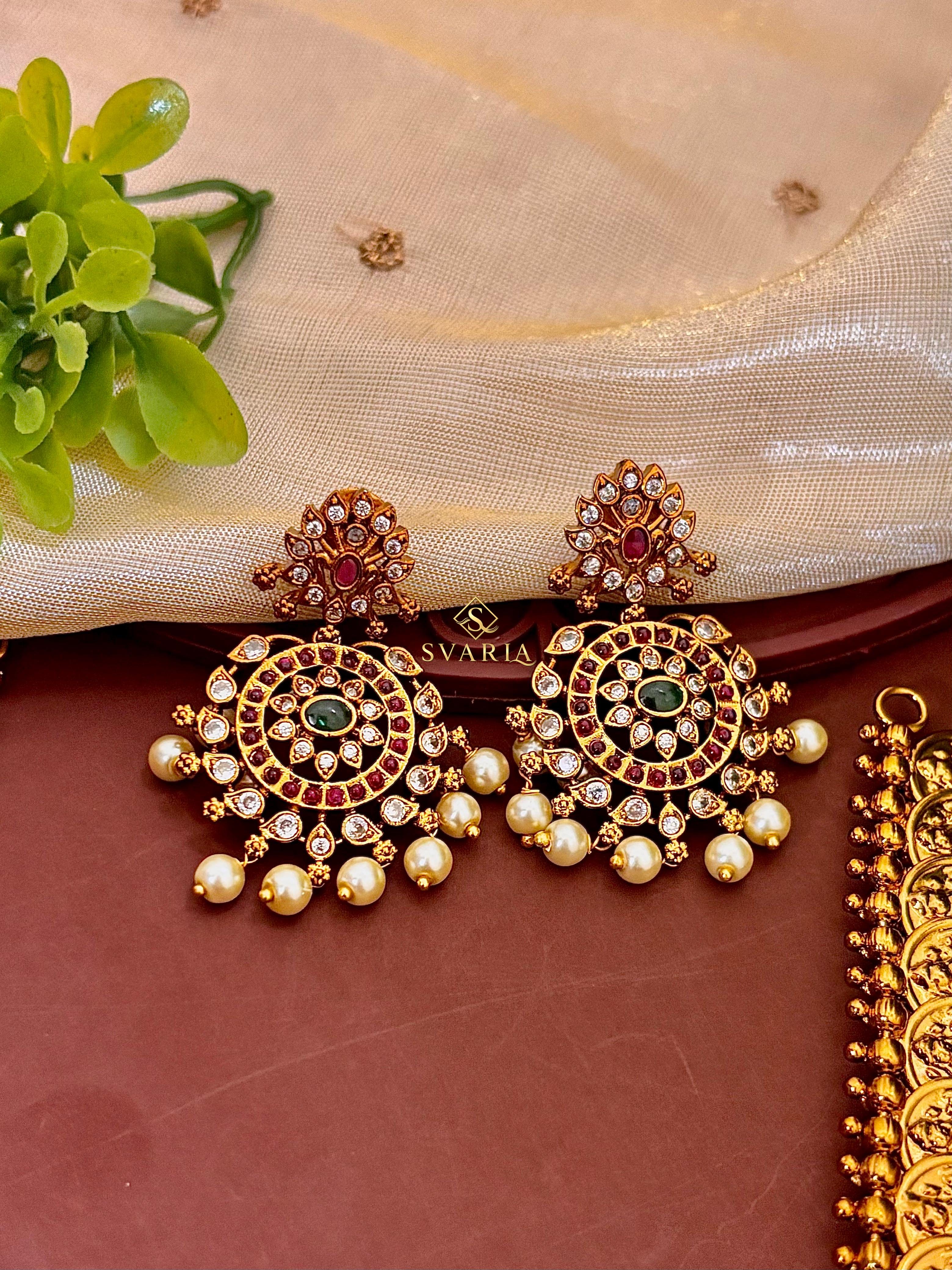 Antique Gold Kasu Haram with Chandbali Earrings