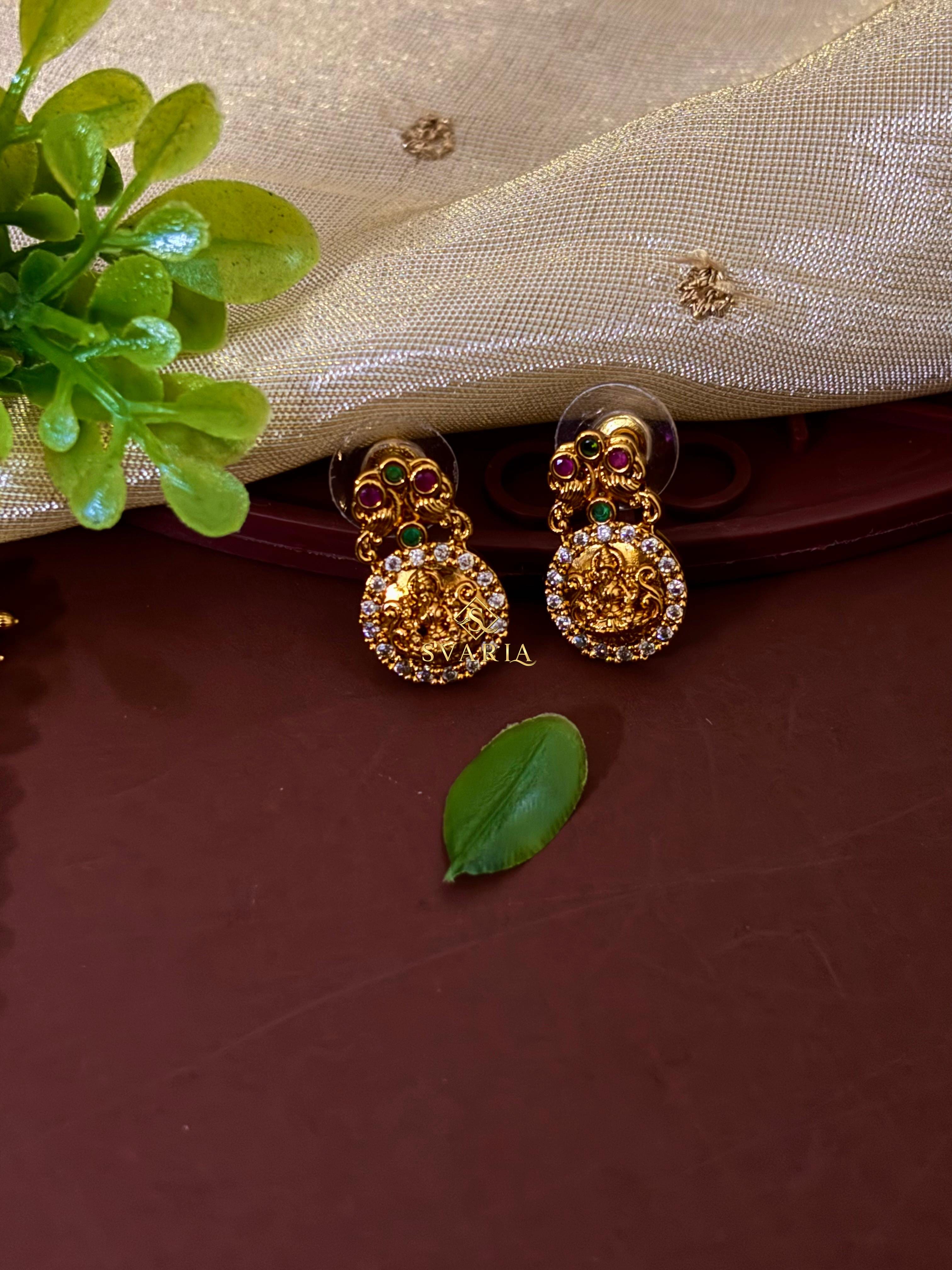 Lakshmi Temple Coin Long Haram with Earrings