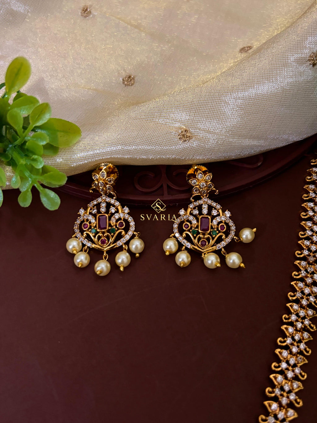 Diamond Floral Long Haram with Chandbali Earrings