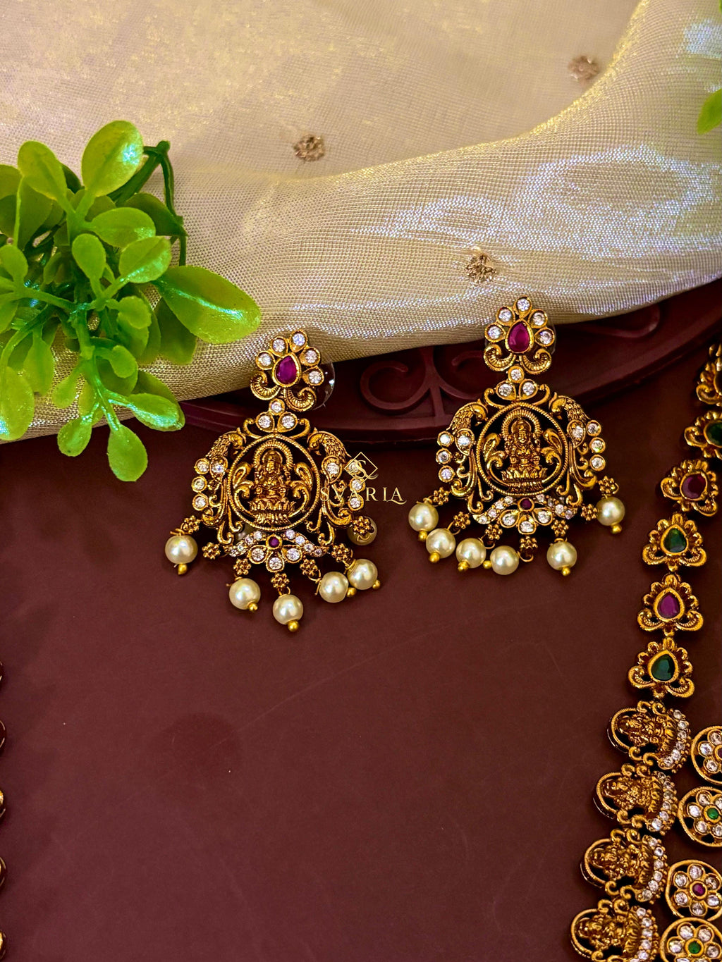 Lakshmi Temple Coin Haram with Chandbali Earrings