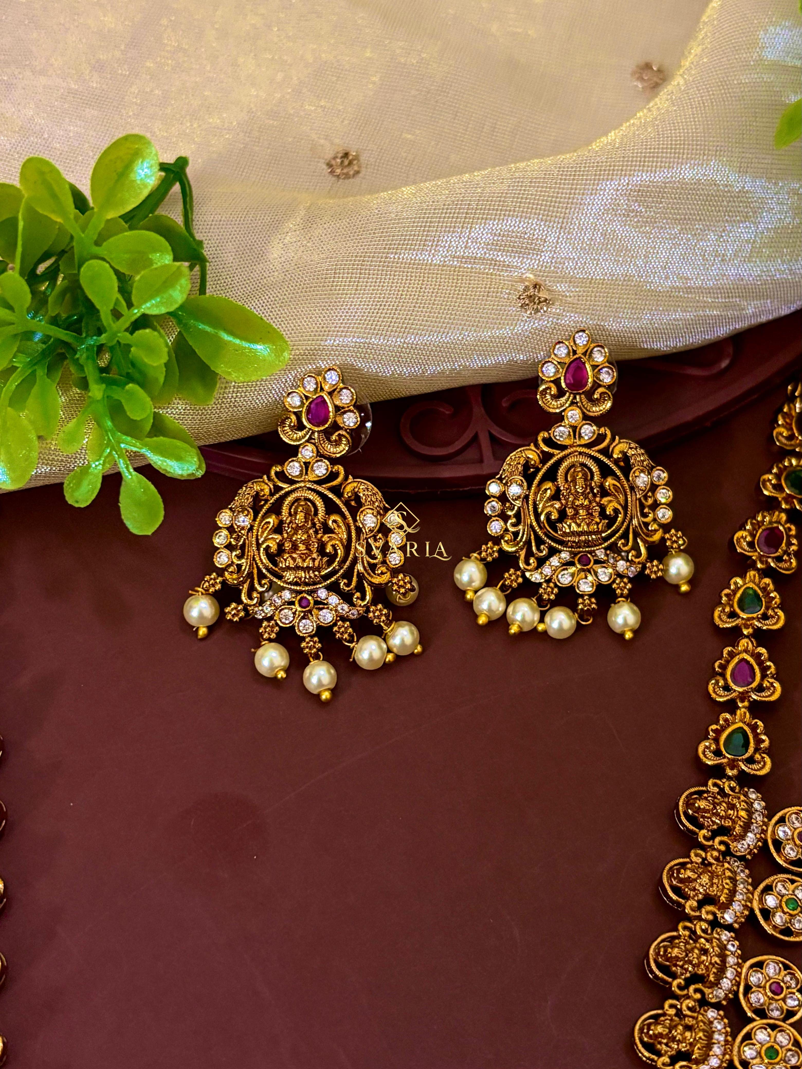 Lakshmi Temple Coin Haram with Chandbali Earrings