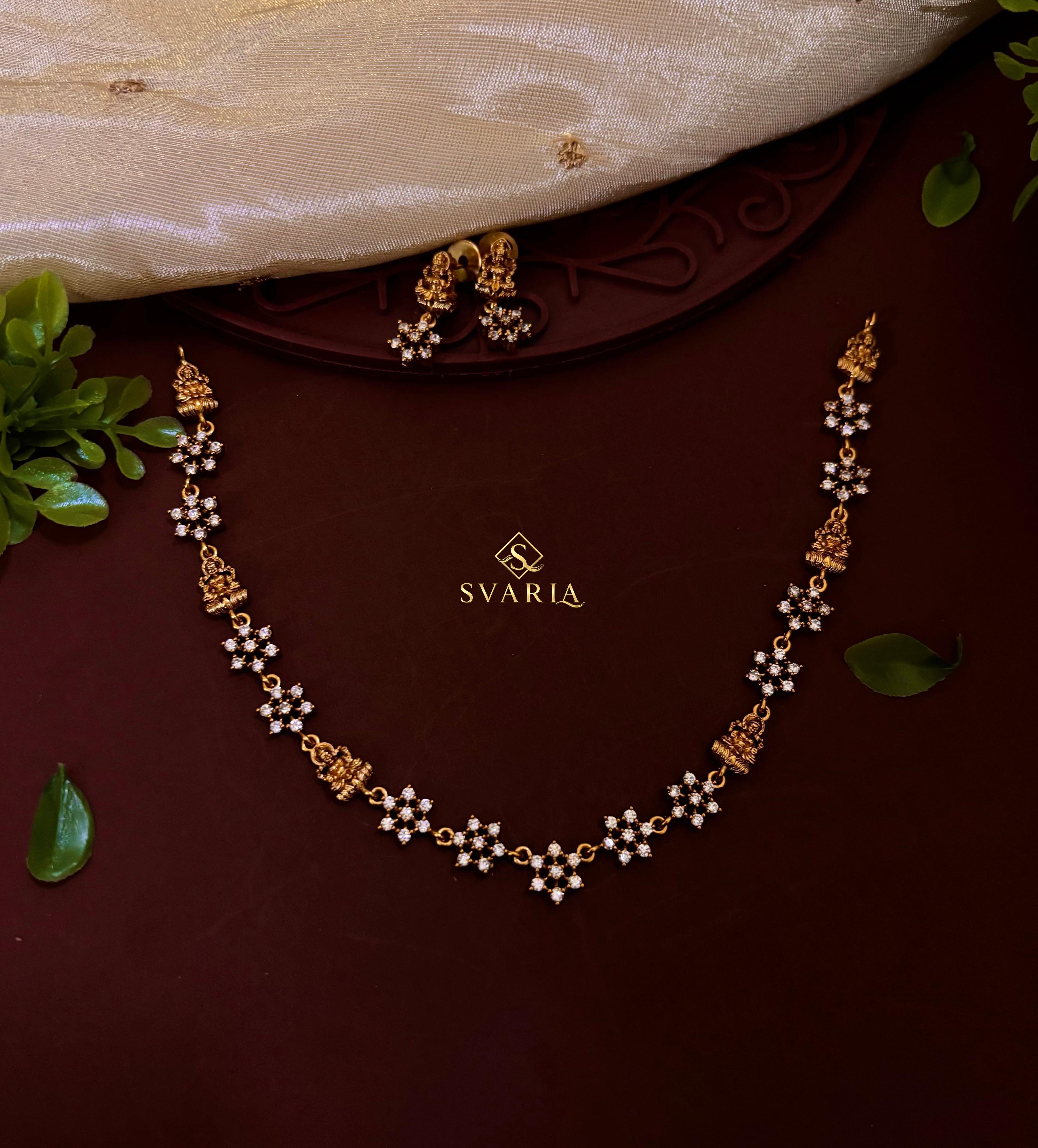 Lakshmi Temple Diamond Floral Necklace with Jhumka Earrings
