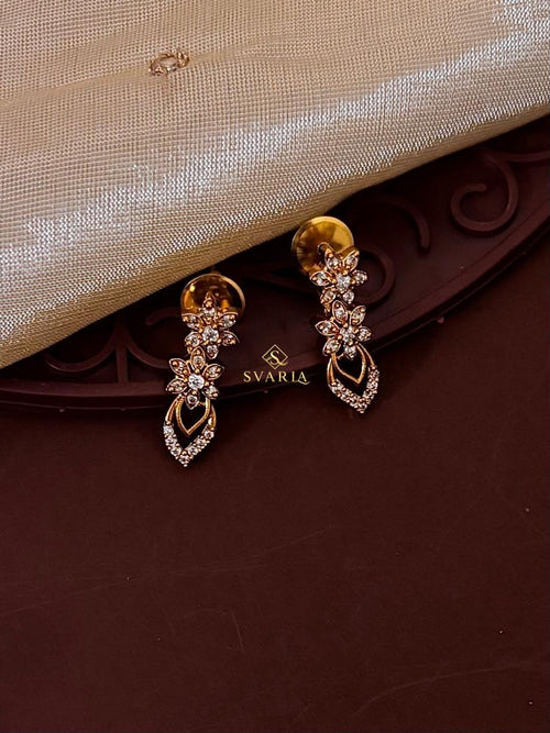 Diamond Floral Leaf Necklace Set with Drop Earrings
