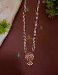 Double Strand Pearl Chain Necklace with Polki Ruby Pendant