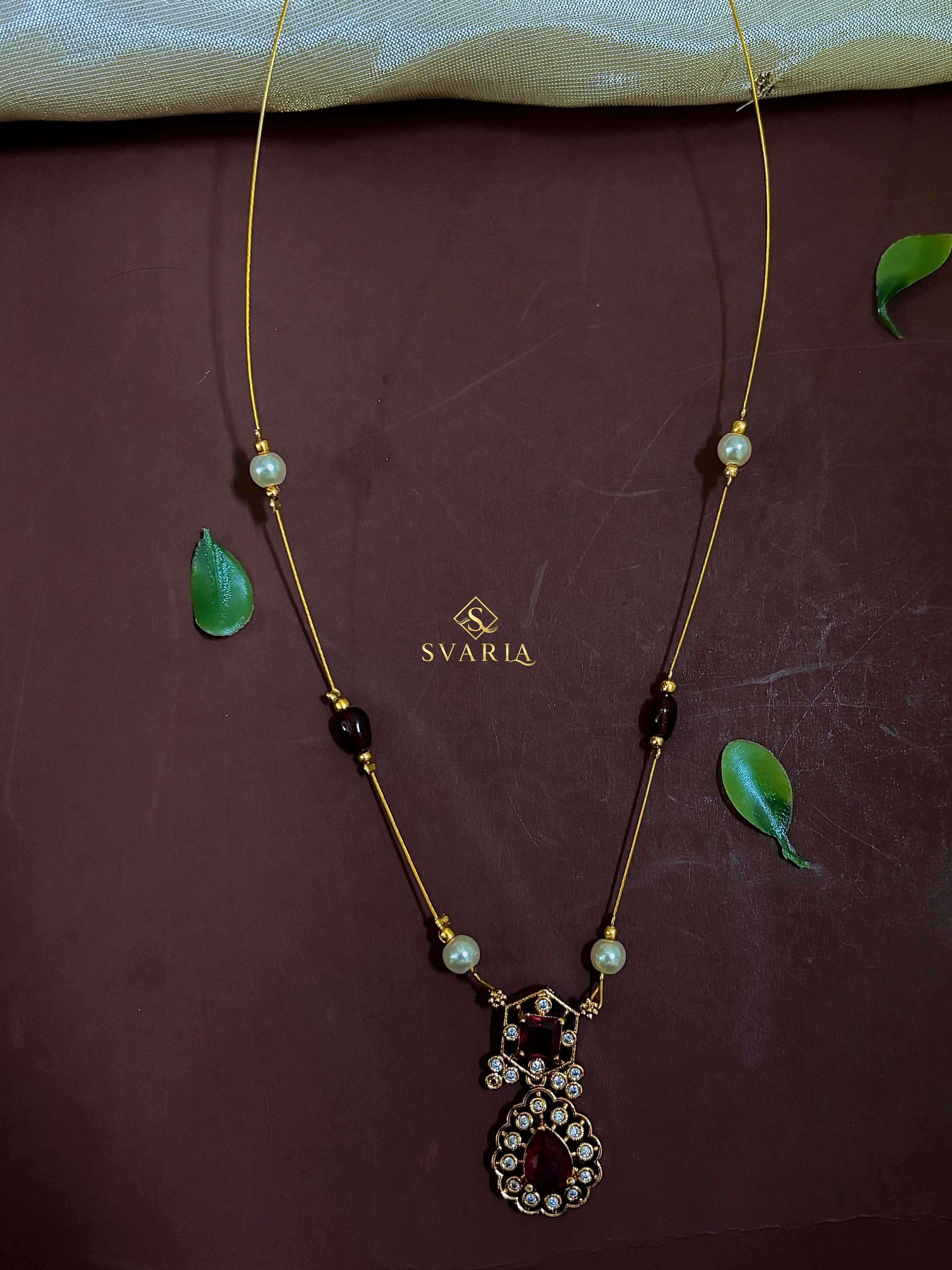 Gold Wire Ruby Diamond Floral Pendant Necklace with Pearl Accents
