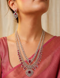 Diamond Ruby Long Haaram Necklace Set with Earrings – S2008
