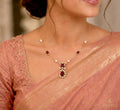 Gold Wire Ruby Diamond Floral Pendant Necklace with Pearl Accents