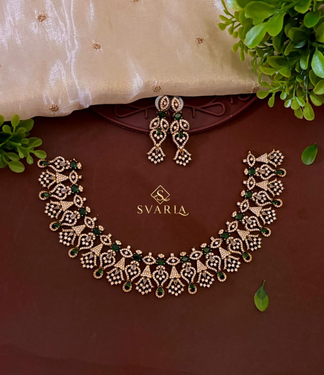 Emerald Green CZ Diamond-Look Geometric Choker Set – S1032